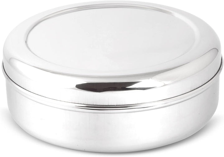 KSJONE Doppeldeckel-Gewürzbehälter Masala Dabba mit 7 Fächern und 7 Löffeln, Masala-Box, Gewürzbehäl