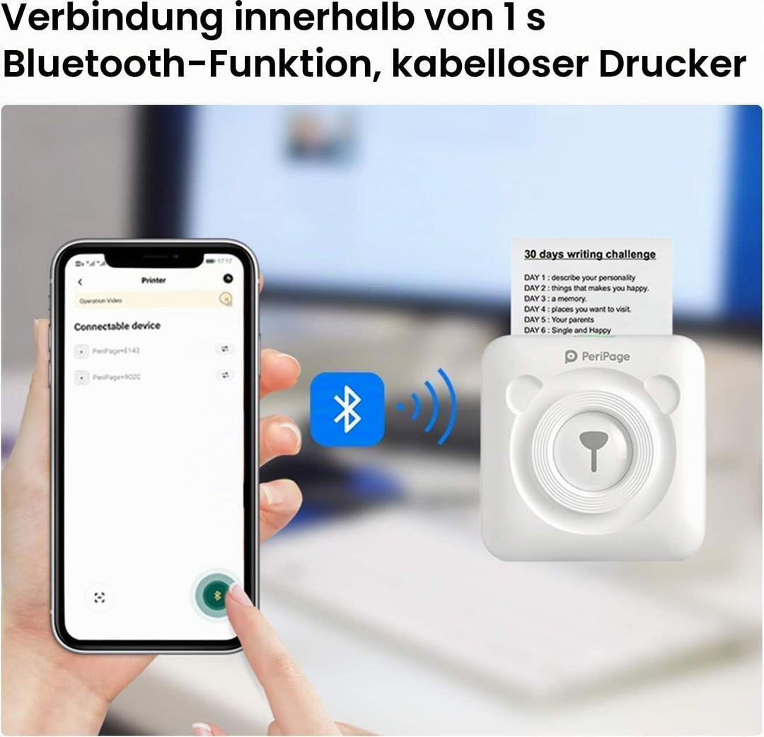 Etikettendrucker, Monochrom, Mini Drucker für Smartphone,PeriPage Sticker Drucker Klein Mini Fotodru