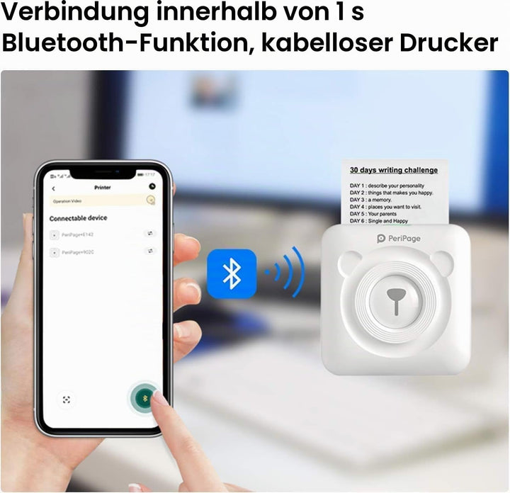 Etikettendrucker, Monochrom, Mini Drucker für Smartphone,PeriPage Sticker Drucker Klein Mini Fotodru