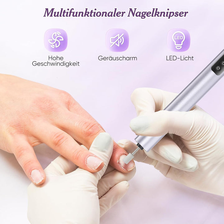 Nagelfräser Kabellos, Elektrische Nagelfeile Kabellos 19 in 1 Fräser für Gelnägel mit LED Licht und