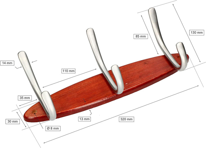 KOTARBAU® Holz-Garderobenhaken mit 3 Haken Kleiderhacken für Wandmontage Satin, 3 Haken