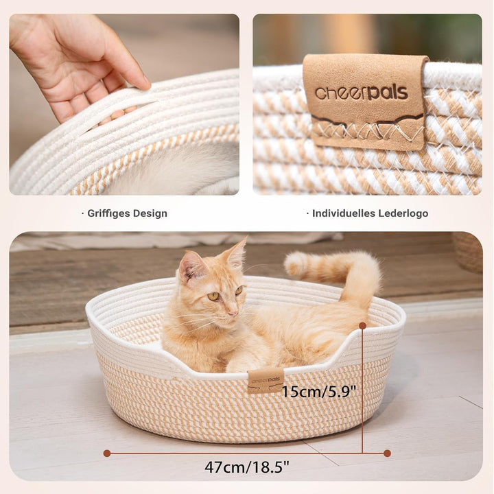 CheerPals Katzenbett mit Kissen, 47cm Waschbar Katzenkorb aus Baumwollseilen geflochten, zum Schlafe