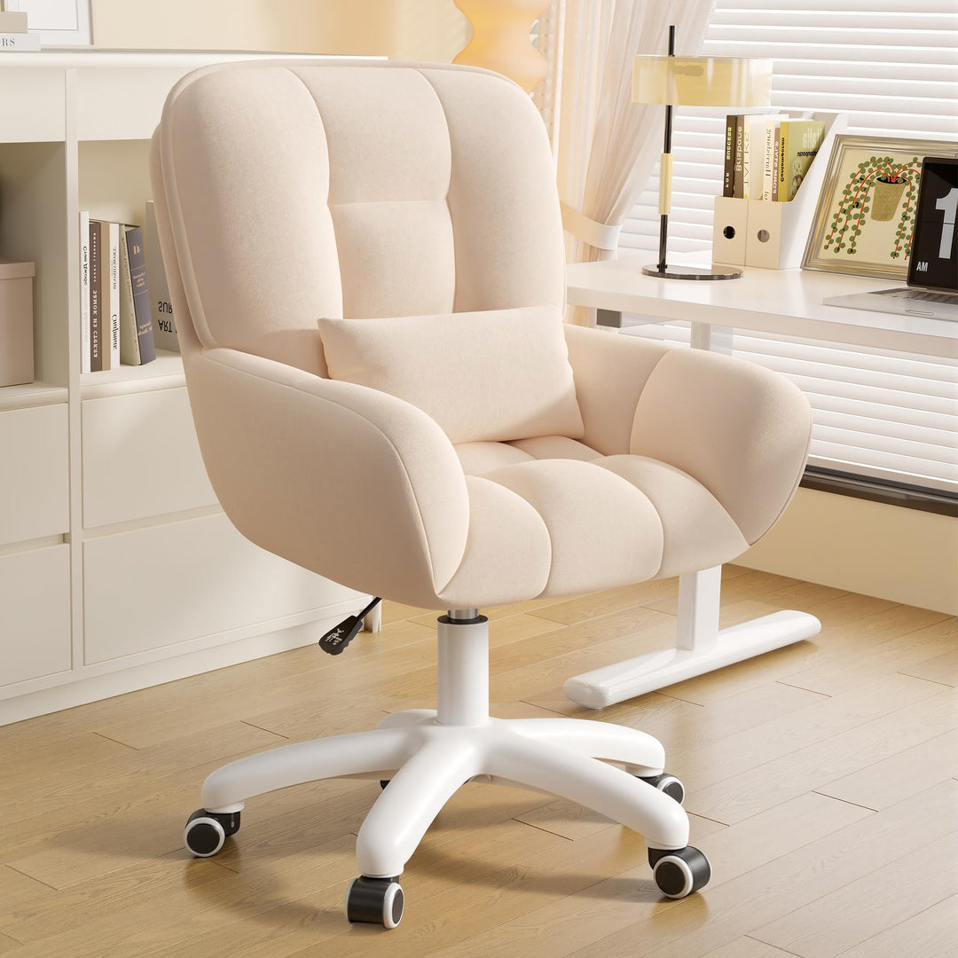 Homeoffice & Schminkstuhl 2-in-1 Ergonomischer Samt Drehstuhl 360° mit Kopfkissen, Höhenverstellbar
