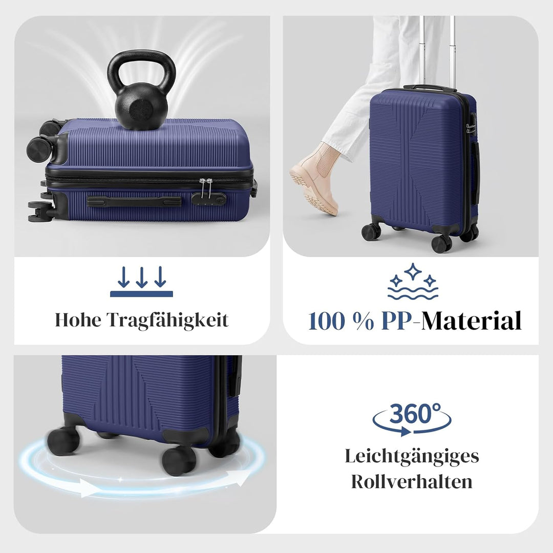 LEADZM Koffer Set 3 teilig Hartschale aus PP (Navyblau) | 4x stossfester, kältefest bis -35 °C und k