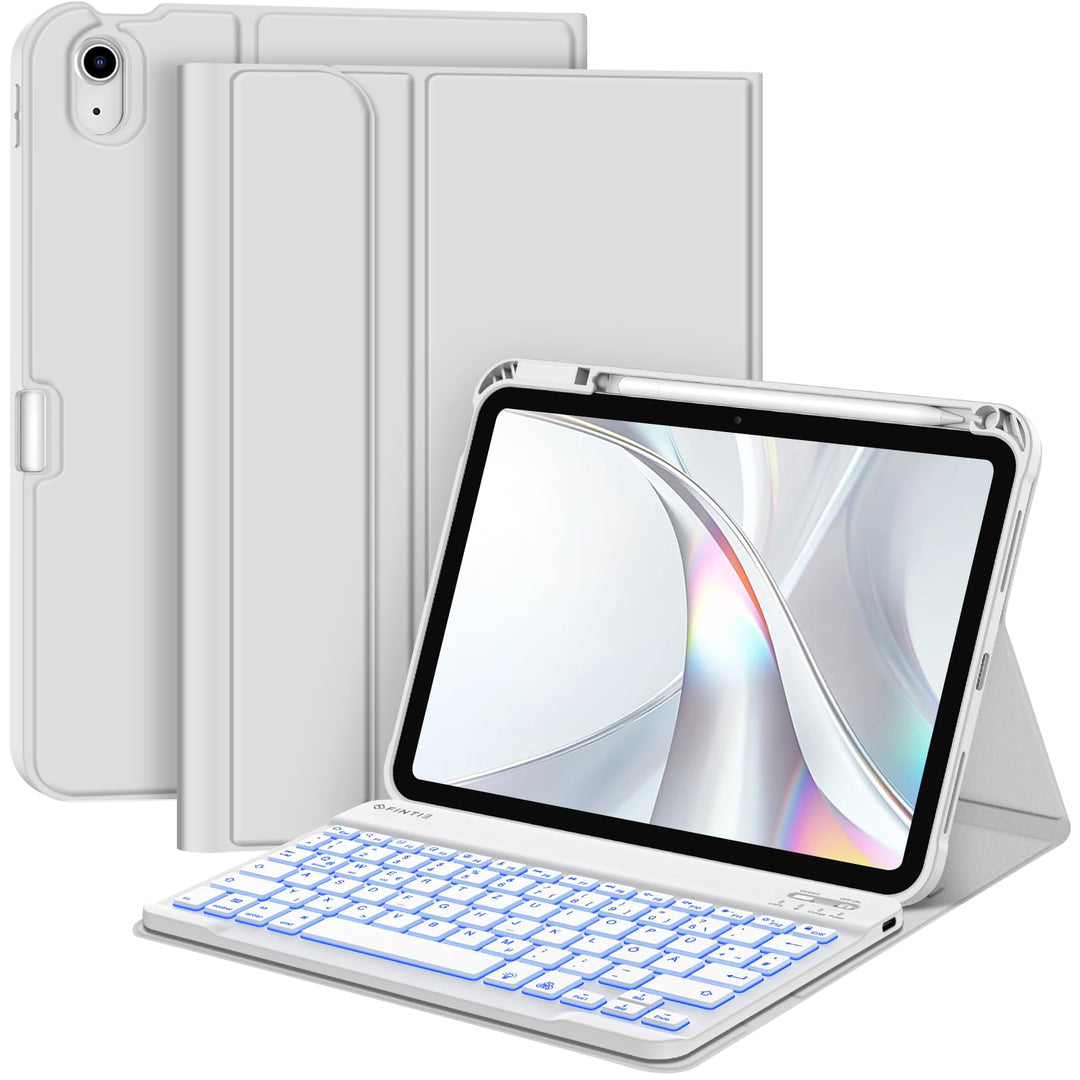 FINTIE Hülle mit Tastatur für iPad A16 11 Generation/10 Gen (11/10.9 Zoll, 2025/2022), 7-farbige Hin