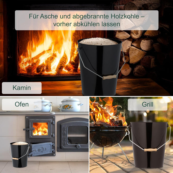 Relaxdays Kohleneimer, Volumen 14 Liter, Kohle, Pellets, Briketts, Kaminzubehör, Ascheeimer mit Henk