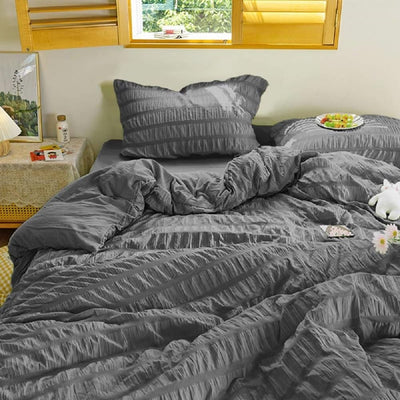 Bettwäsche Seersucker 135 x 200 Dunkelgrau Grau Sommer Uni Graue Bettwäsche Set Microfaser Atmungsak