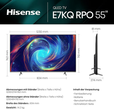 Hisense 55E7KQ PRO 139cm (55 Zoll) Fernseher, 4K UHD, QLED, Smart TV, HDR, Dolby Vision IQ, 144Hz (V