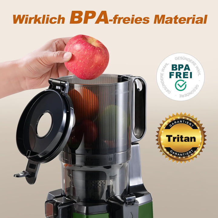 Fretta Entsafter Slow Juicer Testsieger, Entsafter Gemüse und Obst, 135MM Öffnung und 1,8L Juicer Ma