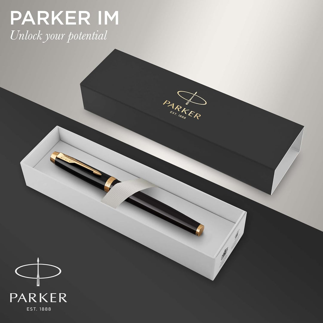 Parker IM Tintenroller | schwarze Lackierung mit Goldzierteilen | feine Spitze | Schwarz | Geschenkb