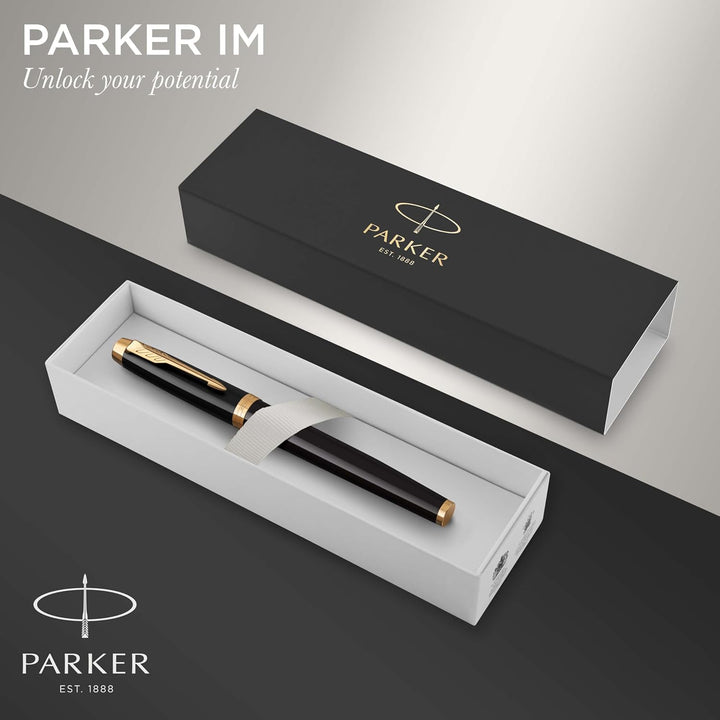 Parker IM Tintenroller | schwarze Lackierung mit Goldzierteilen | feine Spitze | Schwarz | Geschenkb
