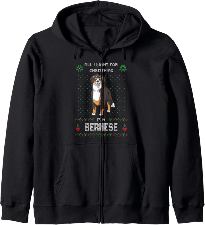 Berner Sennenhund Ugly Christmas Sweater Hund Weihnachten Kapuzenjacke