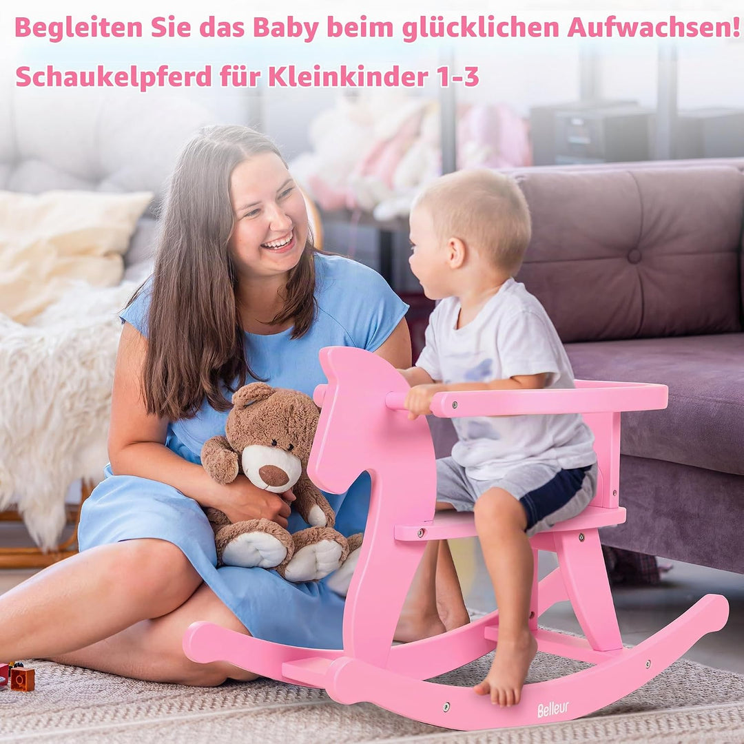 Schaukelpferd ab 1 Jahr, Schaukeltier Massivholz für Babys und Kleinkinder, Schaukelstuhl Holz Pferd