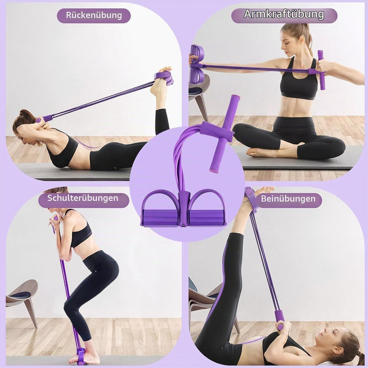 Expander Fitness mit Rückentrainer und Fitnessbänder, Bauchtrainer, Sportgeräte Zuhause, 6 Tubes Gum
