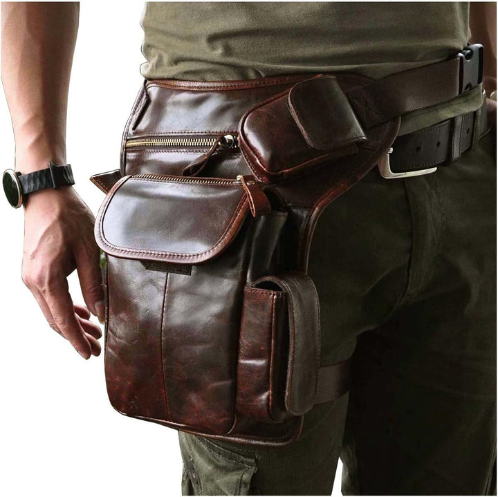 Le'aokuu Herren Echtes Leder Tasche Beinbeutel Beintasche Aussenbeintasche Hüfttasche Drop Leg Thigh