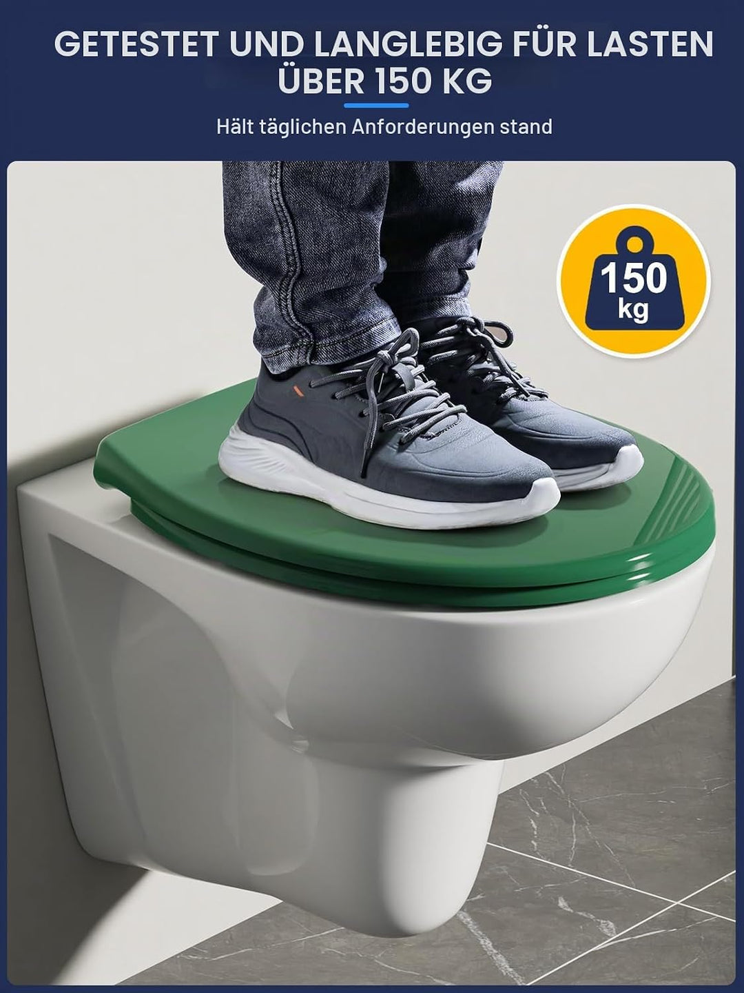 YEAUPE PRO Toilettendeckel mit Absenkautomatik, WC Sitz O Form mit Soft-Close, Grün Klodeckel mit Qu