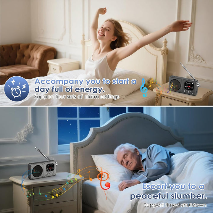 16GB Tragbares Radio mit Bluetooth 5.3, 30 Stunden ultralanger Akku-UKW-Radio, Farbdisplay, Wecker u