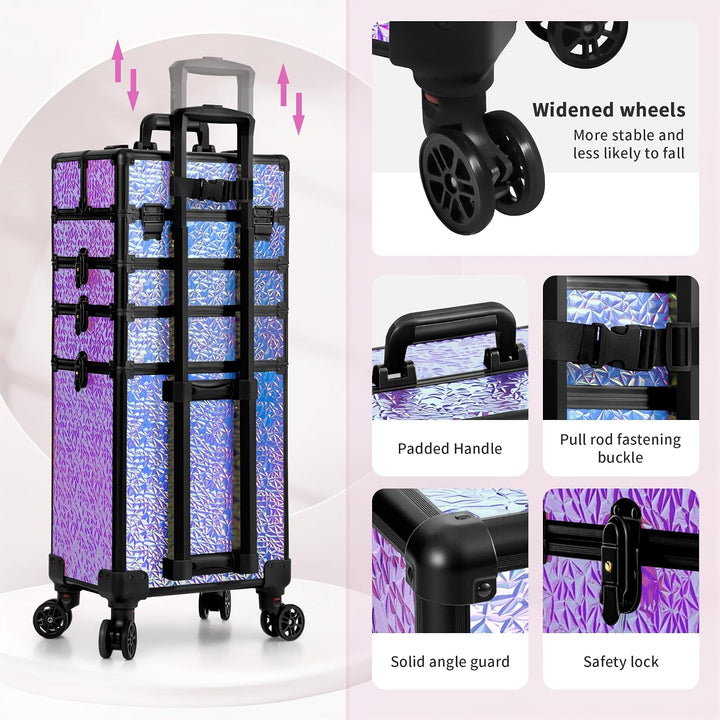 Arous 5-in-1-Kosmetik-Trolley mit Rollen, Abschliessbar, für Reisen, Friseure, Künstler, Nägel, Viol