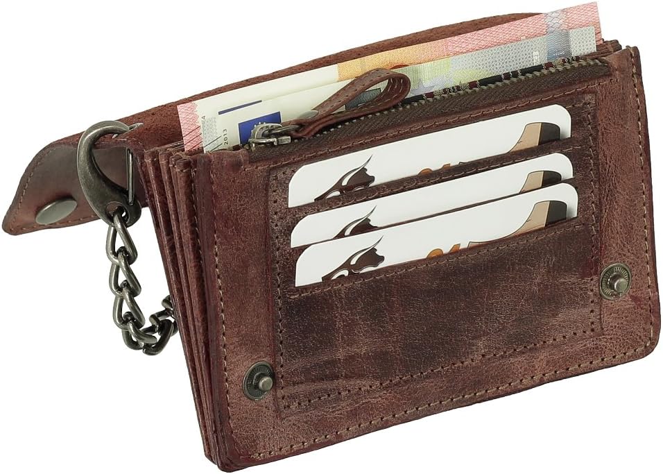 Ledershop24 Luxus Leder Bikerbörse mit Kette Biker Geldbörse Portemonnaie Geldbeutel 13,5 cm vers. F