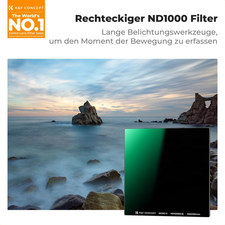 K&F CONCEPT Rechteckfilter ND1000 (10 Blendenstufen) 100x100mm Graufilter mit Fester Dichte (Nano-Xc