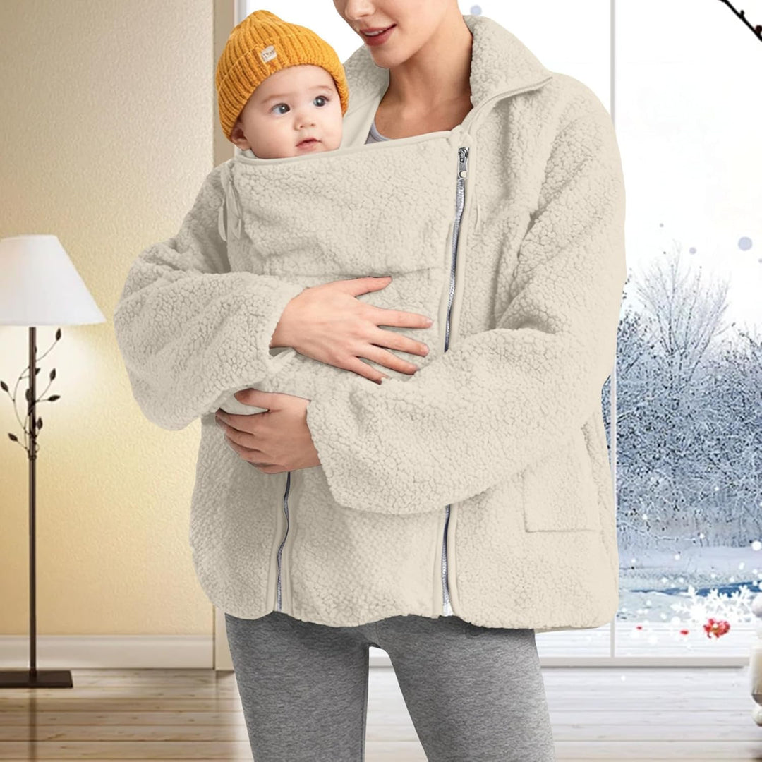 Umstandsjacke mit Babyeinsatz Warm Teddy Fleecejacke Umstands Baumwolljacke Winter Umstandsmode 2 in