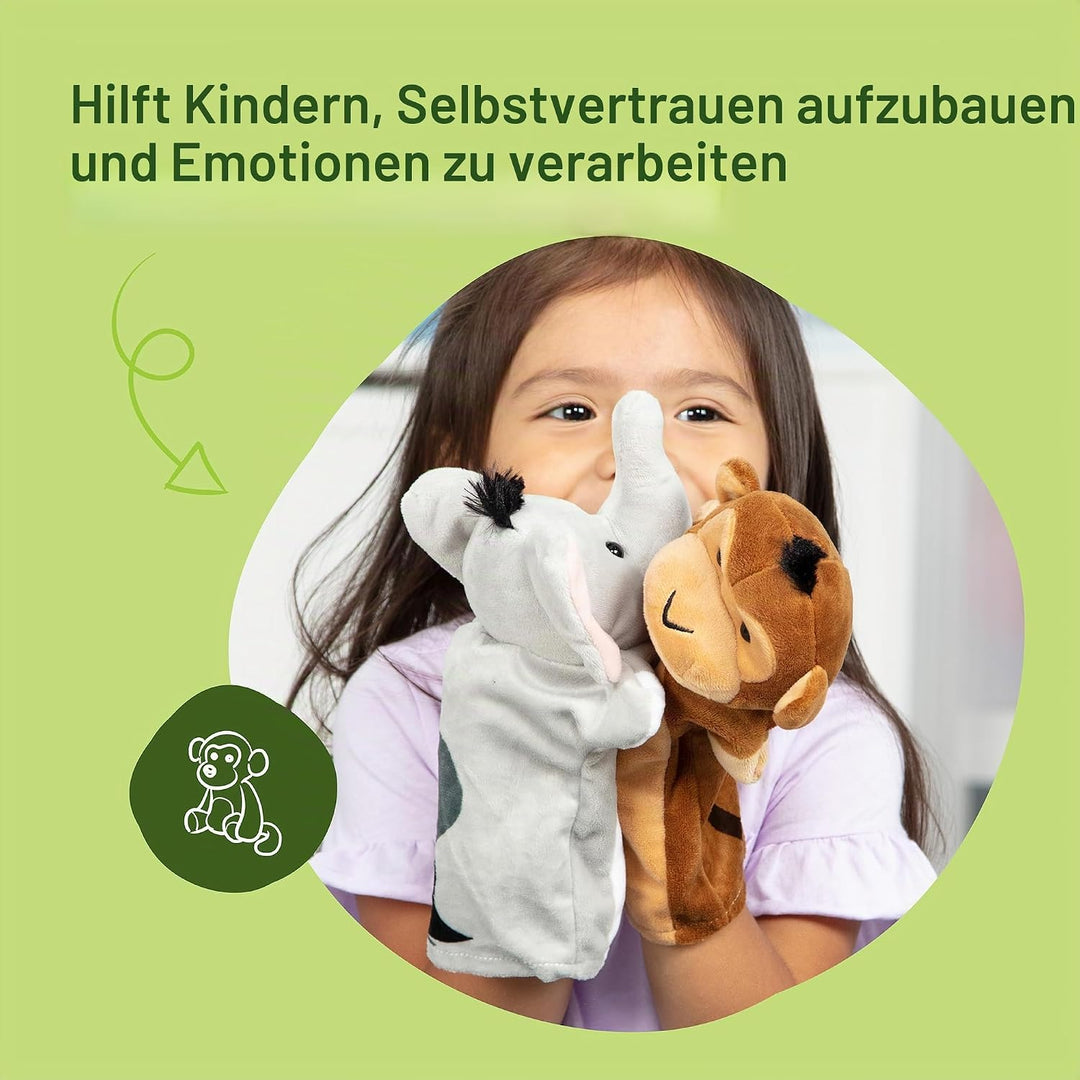 Melissa &amp; Doug - Handpupppen-Set Safari Freunde, 6 Handfiguren, Für fantasievolles Puppenspiel, Für