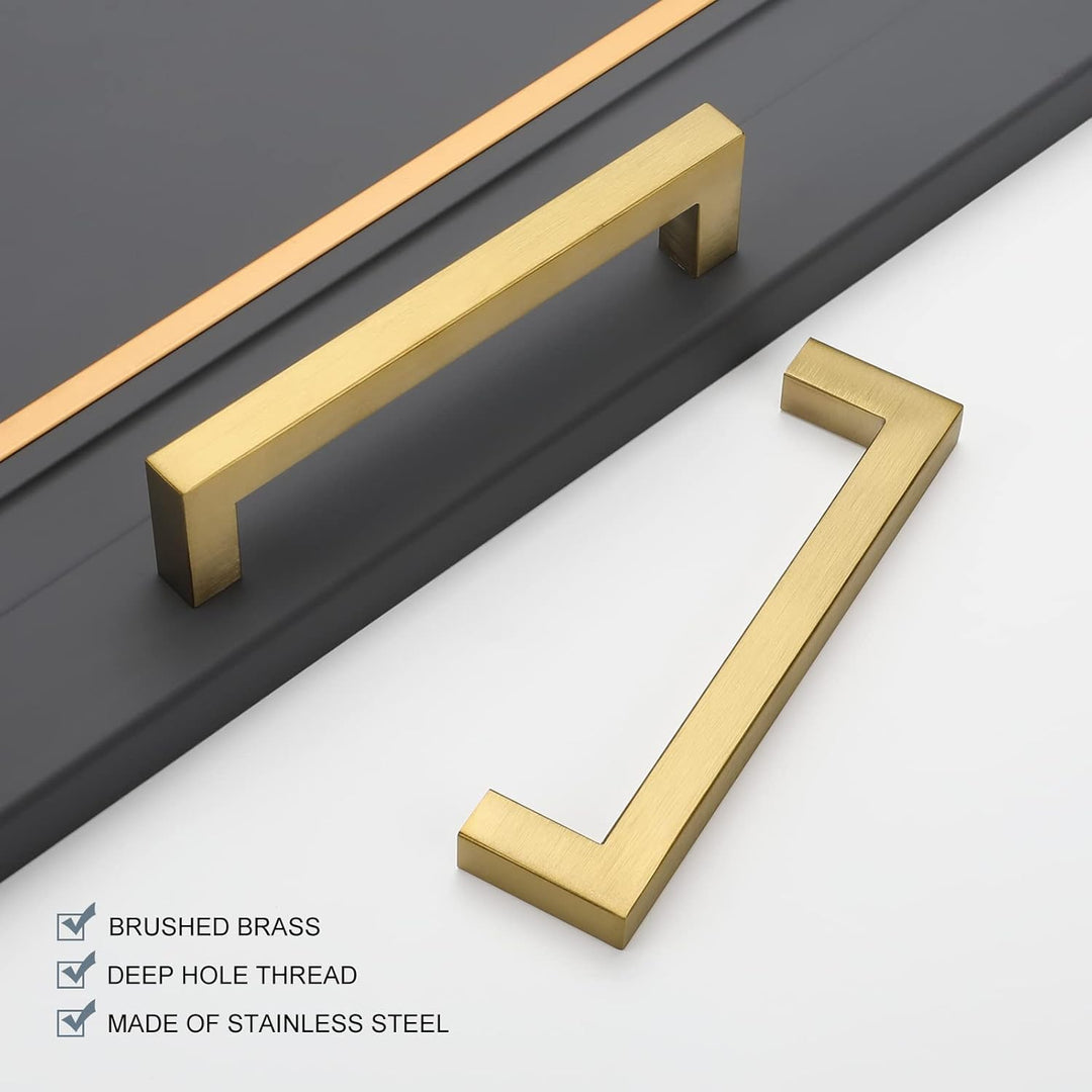 goldenwarm 5 Stück Möbelgriffe Gold Möbelgriffe 128mm Lochabstand Gold Küchenschrank Griffe Gold Sch
