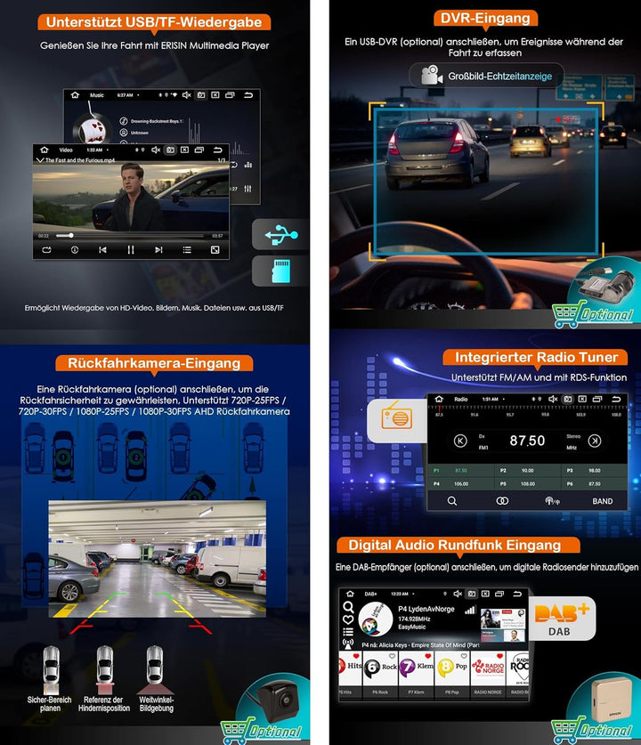 Erisin 7 Zoll Android 14 Autoradio 2Din mit GPS Navi für SEAT Ibiza Unterstützt Bluetooth Freisprech