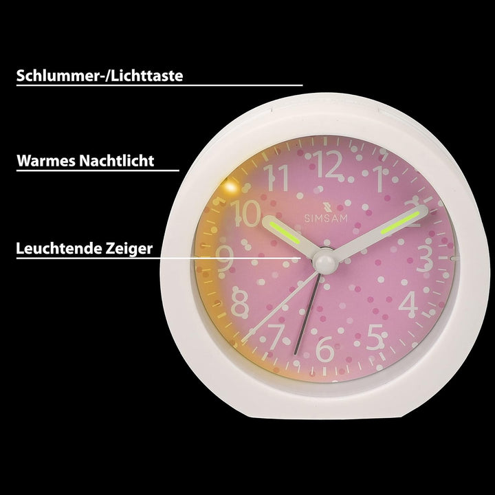 SIMSAM Wecker Kinder Mädchen, Kinderwecker Mädchen Ohne Ticken, Kinder Wecker für Mädchen, Analog We