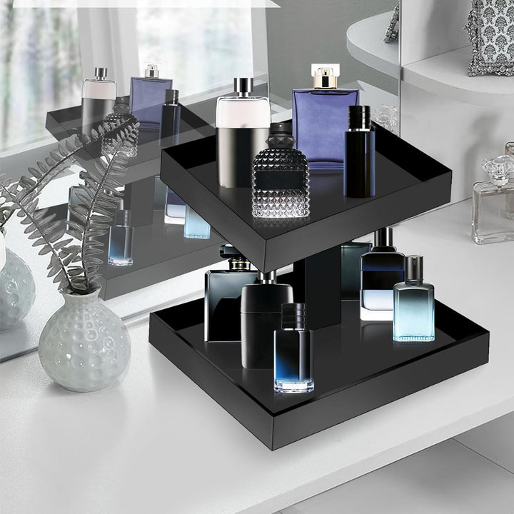 Schwarzes Parfüm-Organizer-Tablett – Acryl 2-stöckig Badezimmer Arbeitsplatte Organizer Vanity Table