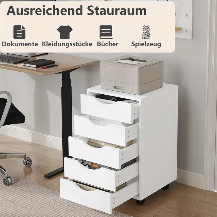 WOLTU Rollcontainer mit 5 Schubladen, mobiler Aktenschrank mit Rollen, Schubladenschrank Büroschrank