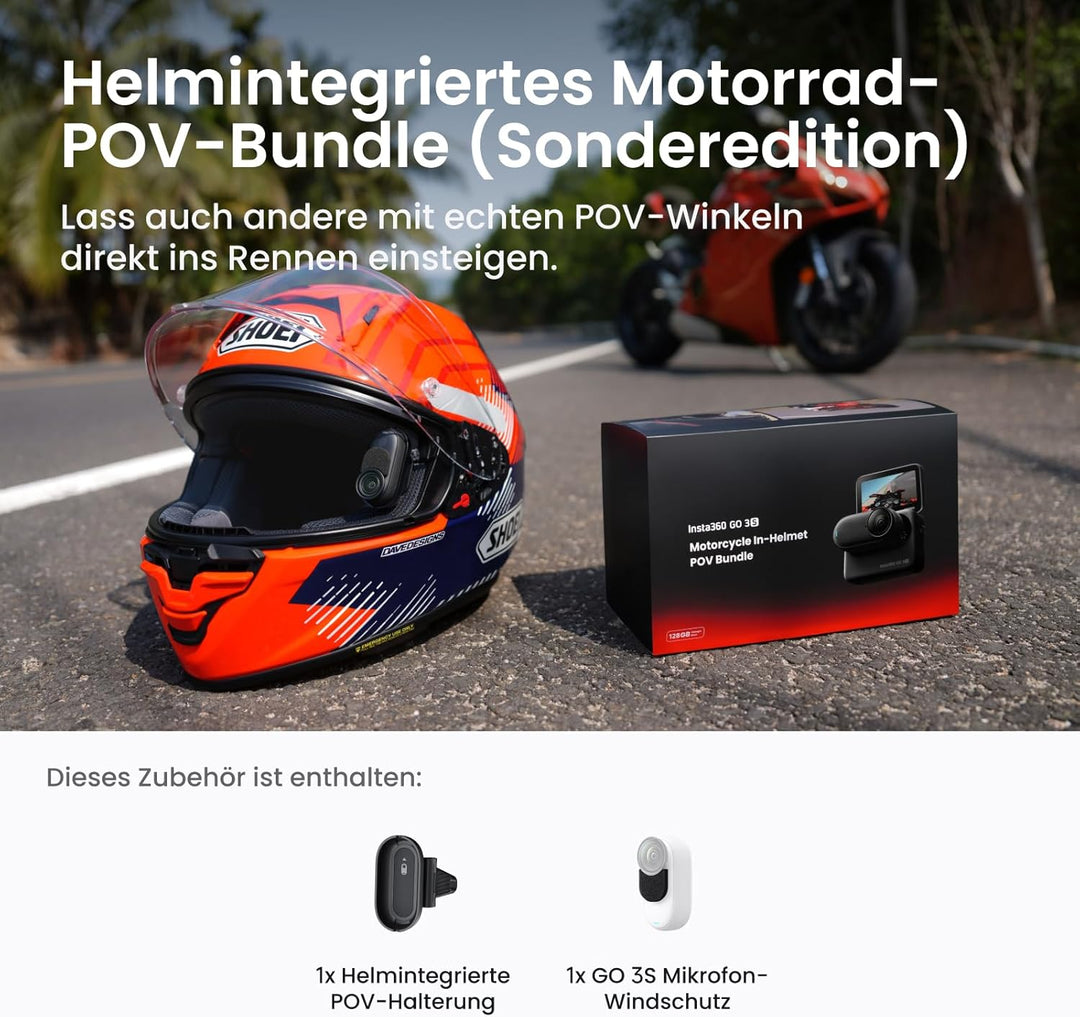 Insta360 GO 3S Helmintegriertes Motorrad-POV-Bundle (Sonderedition)- Tragbare 4K Vlogging-Kamera, Fr
