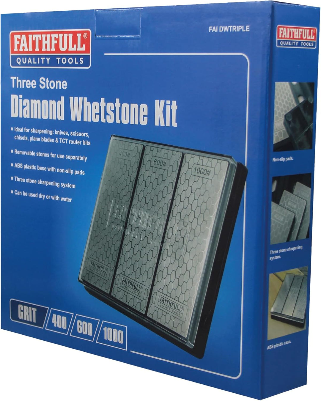 Faithfull FAIDWTRIPLE Diamant-Schleifstein-Set 3 Steine: 400G grob, 600G mittel und 1000G fein, inkl