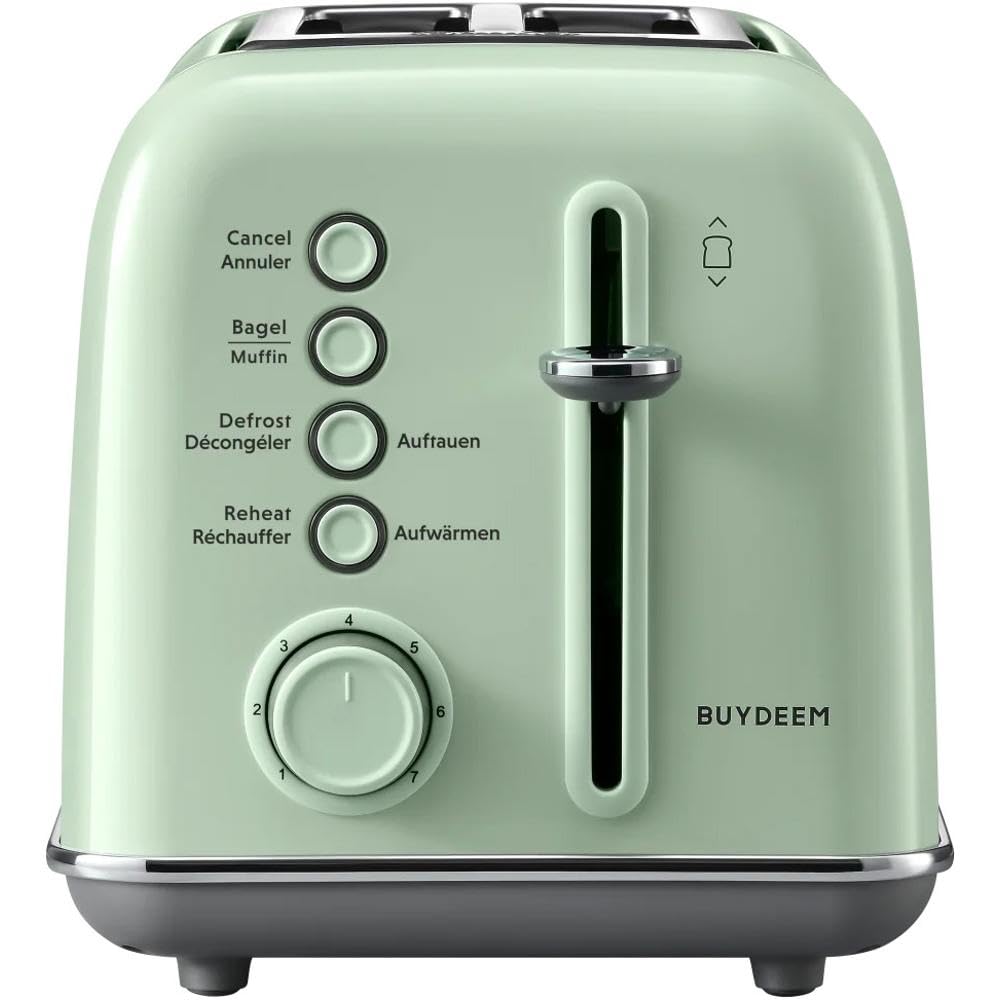 BUYDEEM 2-Slice Retro Toaster, Extra Wide Slots, Stainless Steel with High Lift Lever, Bagel and Muf