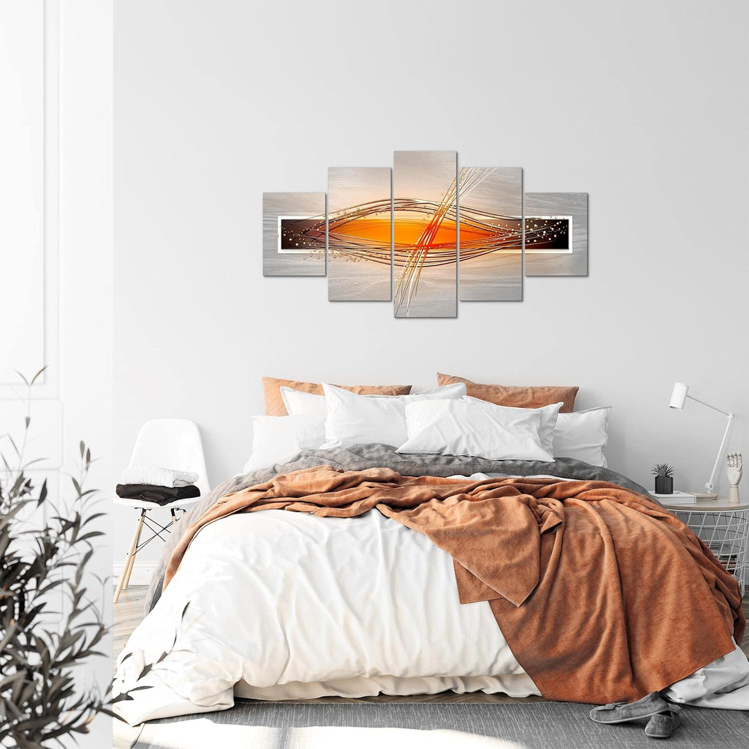 Runa Art Bild Wohnzimmer Schlafzimmer Abstrakt 5 Teilig Grau Orange Weiss Wandbilder auf Vlies Leinw