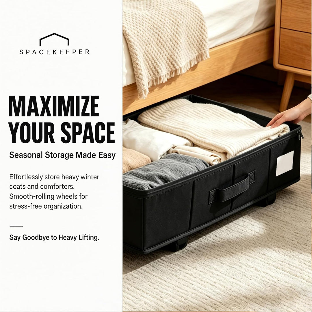 2 Stück Unterbettkommode mit Rollen 360°Drehung, Unterbett Aufbewahrungsbox mit Transparentem Deckel