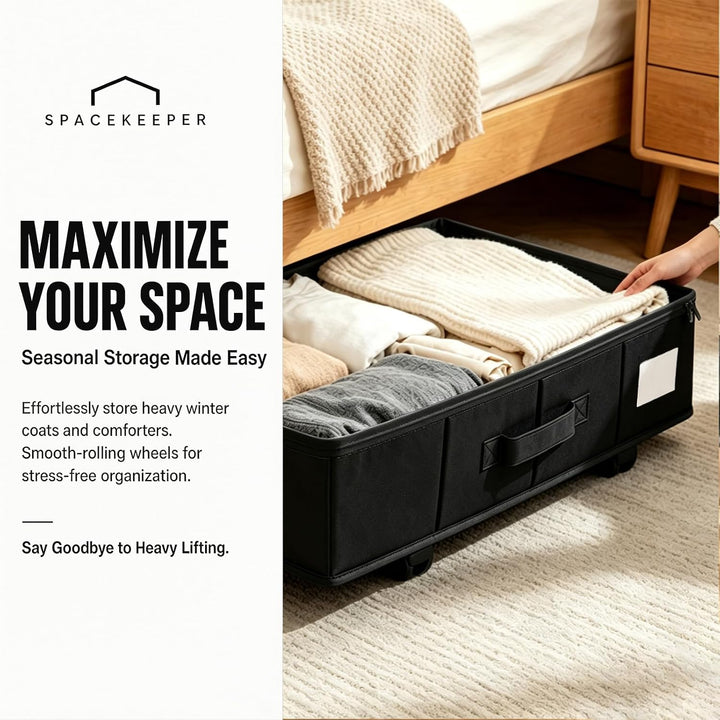 2 Stück Unterbettkommode mit Rollen 360°Drehung, Unterbett Aufbewahrungsbox mit Transparentem Deckel