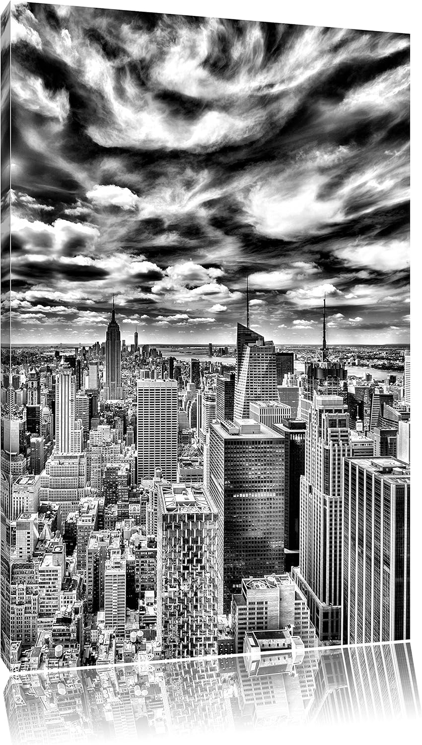 Pixxprint New York Skyline / 100x70cm Leinwandbild bespannt auf Holzrahmen/Wandbild Kunstdruck Dekor