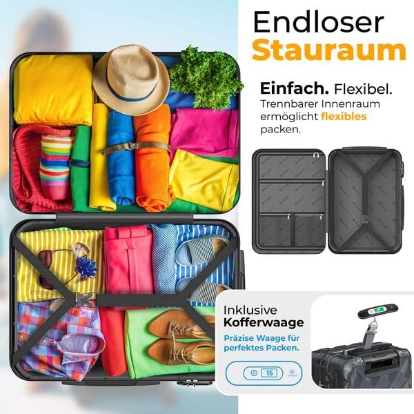 KESSER® Reisekoffer 84L Koffer ABS Hartschalenkoffer mit Zahlenschloss, Kofferwaage &amp; Reisebrieftasc
