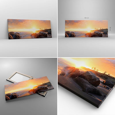 Panorama Bilder auf Leinwand 100x40cm Leinwandbild Meer Strand Felsen Gross Wanddeko Bild Schlafzimm