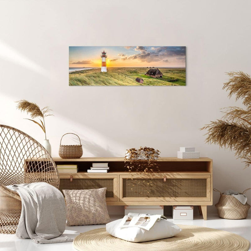 Panorama Bilder auf Leinwand Leuchtturm Meer Leinwandbild mit Rahmen 90x30cm Wandbilder Dekoration W