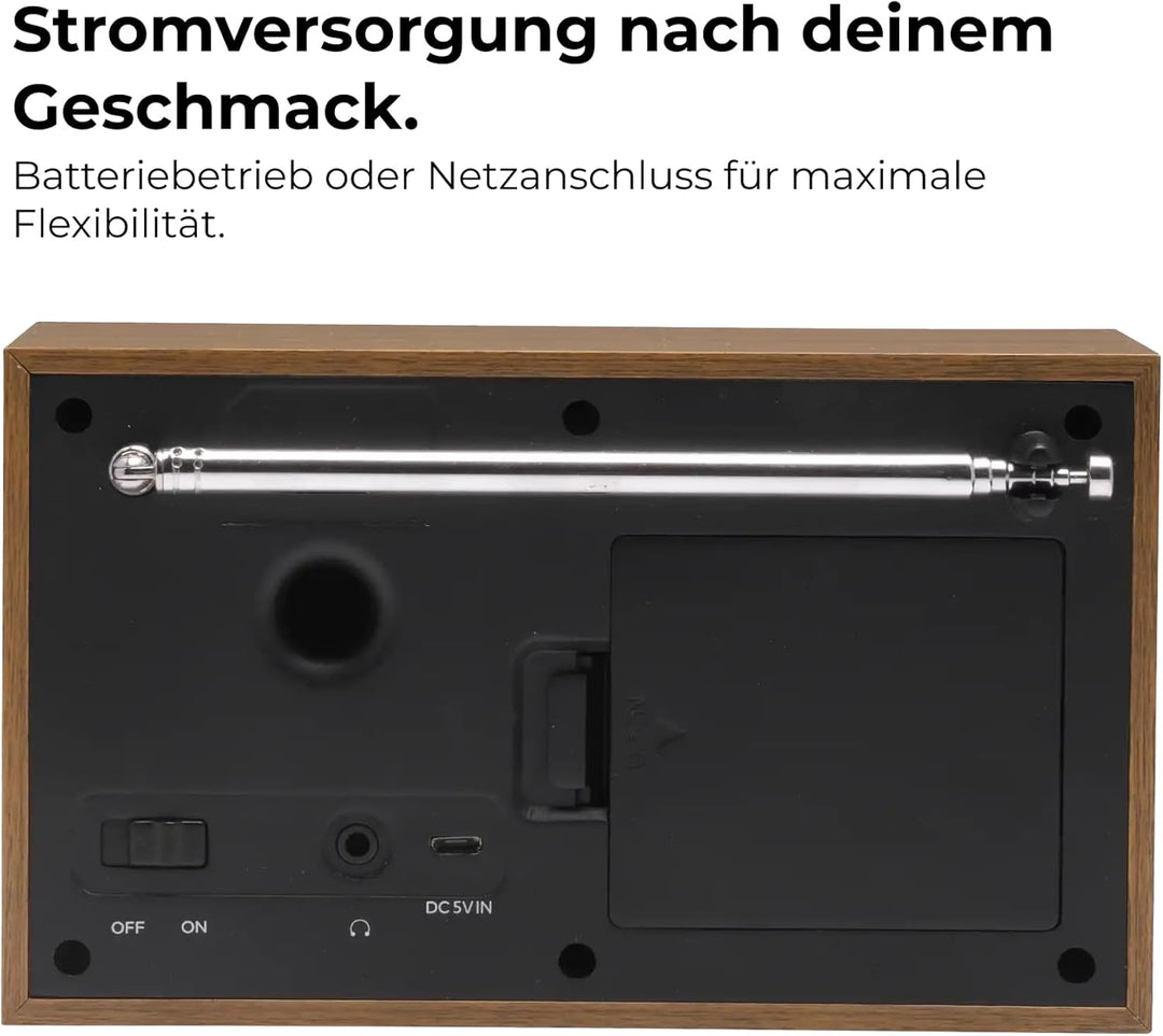 Denver DAB-46 DAB+ und UKW-Radio, Uhr und Wecker, 2 W Audio-Ausgang, Holz-Finish, Weiss, 1954043, We