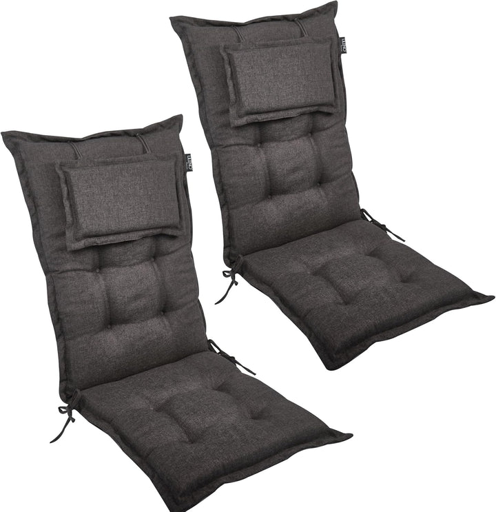 LILENO HOME Gartenstuhl Auflagen als [2er Set - Hochlehner] in Anthrazit Y - bequeme Liegen als Sitz