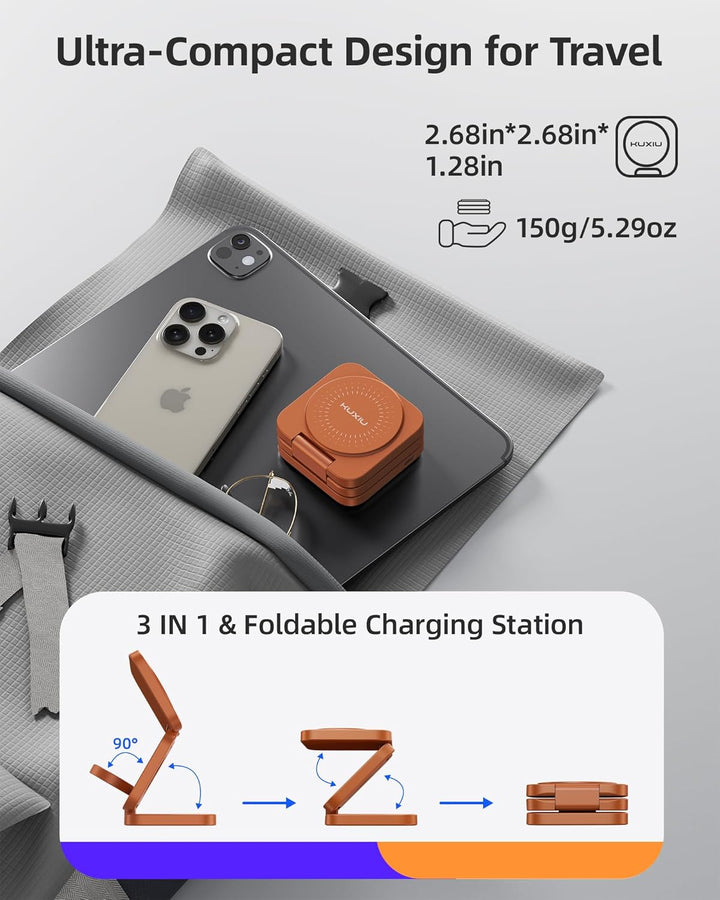 KU XIU X55 Turbo 25W Ladestation für Magsafe, Faltbar 3 in 1 Ladestation für Apple Watch und iPhone