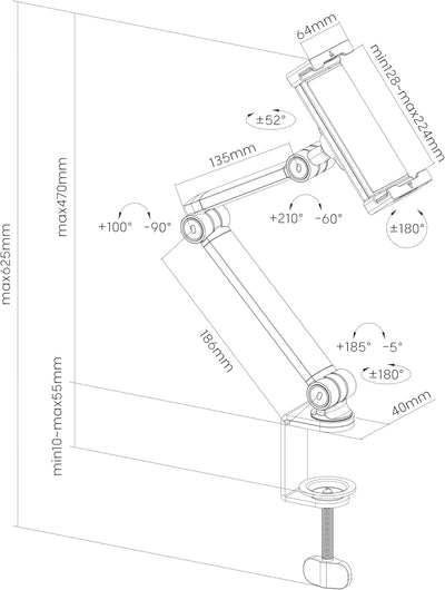 PureMounts® Tablet Tisch-Halterung, 4.7" bis 12.9" Tablets, 360° drehbar, bis zu 1kg Tragkraft, Sili