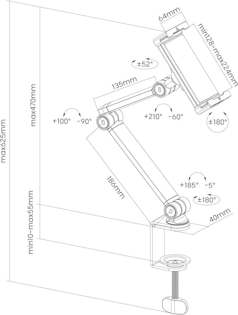 PureMounts® Tablet Tisch-Halterung, 4.7" bis 12.9" Tablets, 360° drehbar, bis zu 1kg Tragkraft, Sili