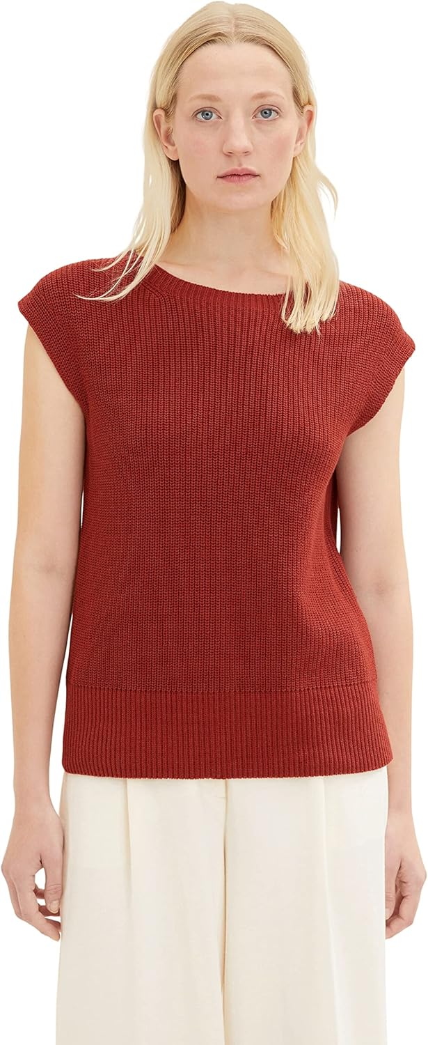 TOM TAILOR Damen Strickpullover ohne Ärmel S 27470 - Dark Maroon Red, S 27470 - Dark Maroon Red