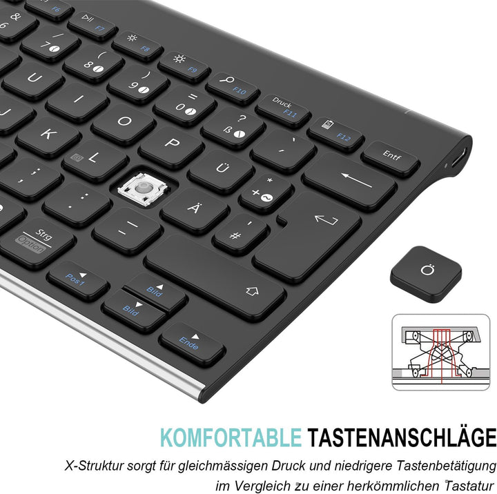 Arteck Bluethooth Tastatur, QWERTZ Deutsche Wireless Tastatur mit Rostfreier Stahl Kabellose Tastatu