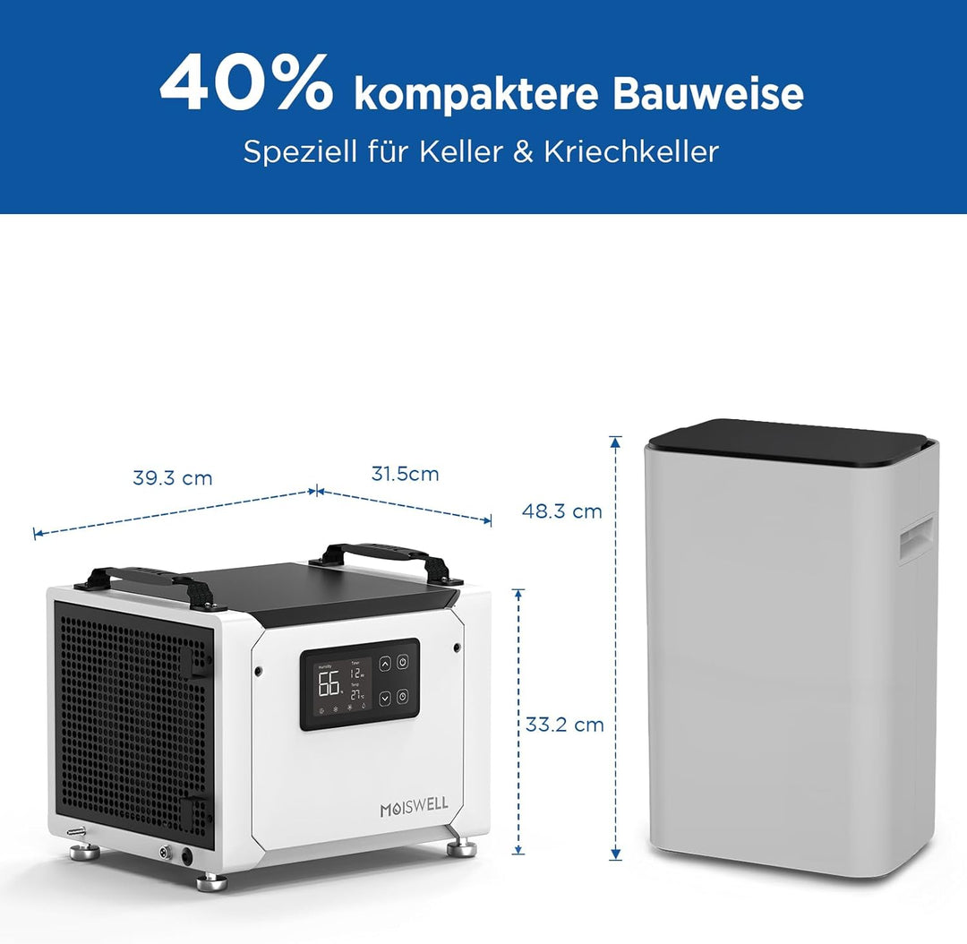 Luftentfeuchter mit Pumpe 35L/Tag – Effektiv gegen feuchte Räume &amp; Schimmel, für Keller, Kriechkelle
