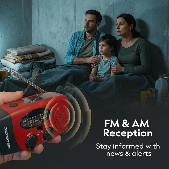 Soundlogic Notfallradio Solar | Kurbelradiof mit Powerbank & LED Taschenlampe | AM/FM Radio | USB-C
